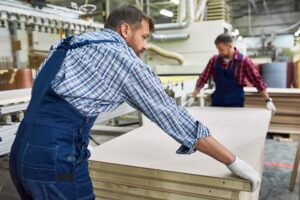 Operai che spostano materiali in negozio